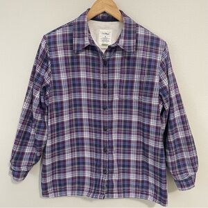 L.L. Bean Plaid Fleece Lined Shacket Women's M Button Up Gorpcore Jacket Purple